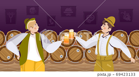 people in traditional clothes drinking beer celebrating Oktoberfest party friends having fun 69423133