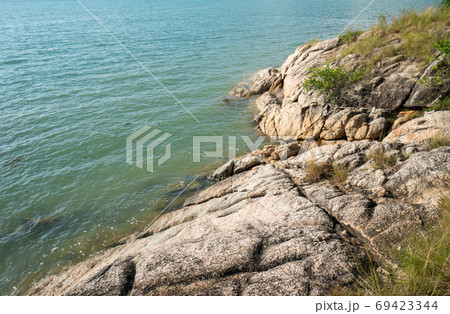 Panoramic view of nice colorful huge cliff and sea. Panoramic view of nice colorful huge cliff and sea. 69423344