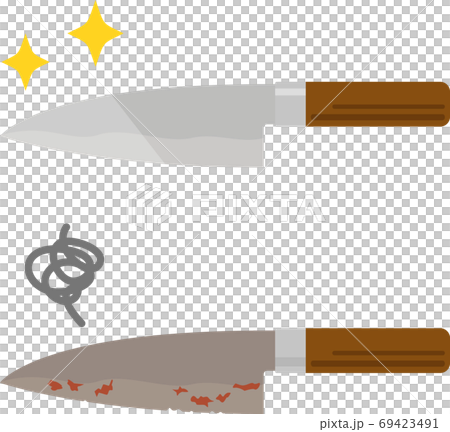 きれいな包丁と錆びて刃こぼれした包丁のイラスト素材