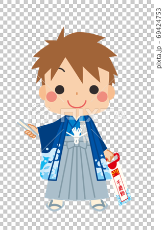 七五三の衣装を着た可愛い男の子のイラスト 5才のお祝いのイラスト素材