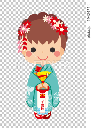 七五三の衣装を着た可愛い女の子のイラスト 7才のお祝いのイラスト素材