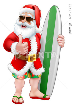 Santa Surfing Shades Surfboard Christmas Cartoonのイラスト素材