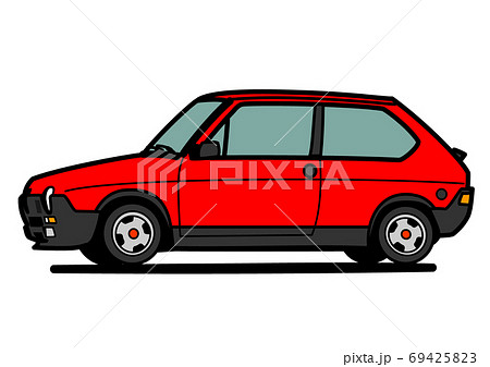 古いイタリアンコンパクトカー　赤色　自動車イラスト 69425823
