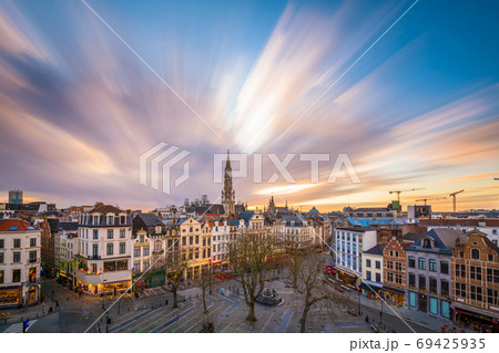 Brussels, Belgium plaza and skyline with the Town Brussels, Belgium plaza and skyline with the Town 69425935