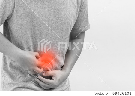 Male stomachache, sick man with stomachache, food poisoning, ind 69426101