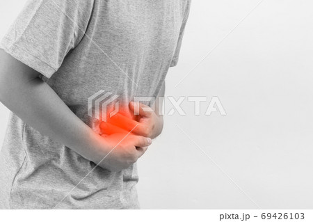 Male stomachache, sick man with stomachache, food poisoning, ind 69426103