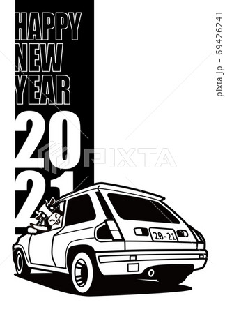 2021年年賀状 テンプレート 牛と古いフレンチコンパクトスポーツ ぬり絵風 2021年年賀状 テンプレート 牛と古いフレンチコンパクトスポーツ ぬり絵風 69426241