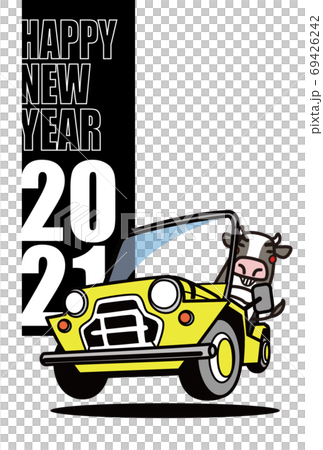 2021 New Year's card template cow and old British compact SUV 2021 New Year's card template cow and old British compact SUV 69426242