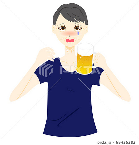 お酒に酔う 泣き上戸 女性のイラスト素材