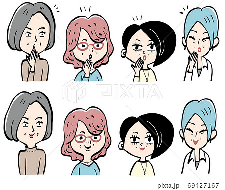 4人のシニア女性の驚き顔のイラスト素材