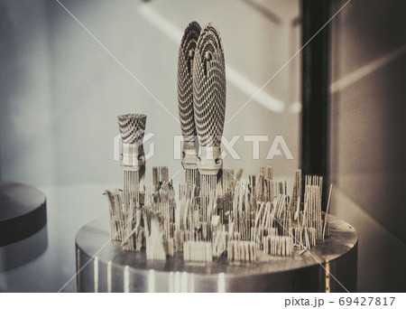 Object printed on metal 3d printer close-up Object printed on metal 3d printer close-up 69427817