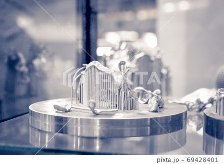 Object printed on metal 3d printer close-up. 69428401