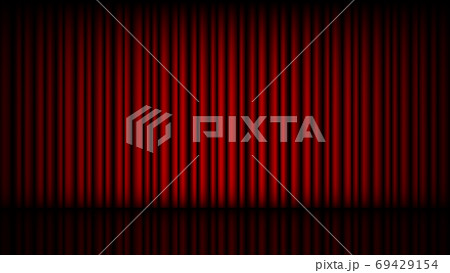 Empty stage with closed red theater curtain, vector illustration 69429154