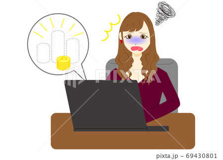 パソコン 女性 ポイント マイナスのイラスト素材