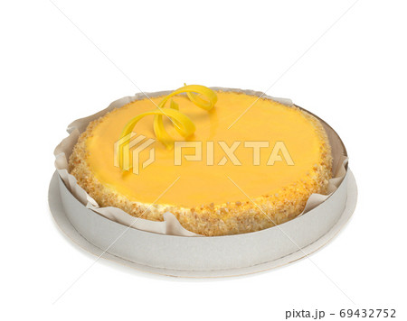 Sponge cake with cream and lemon cream on white background. Sponge cake with cream and lemon cream on white background. 69432752