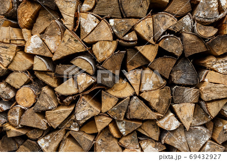 firewood stacked at woodpile. 69432927