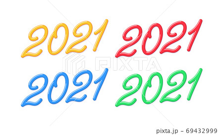 Yummy number 2021 for New Year, Set of inclined lettering, isolated jelly digits with skew 69432999