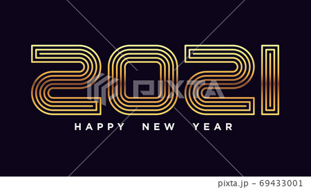 Happy New 2021 Year. Golden number 2021 with line texture, outline gold digits Happy New 2021 Year. Golden number 2021 with line texture, outline gold digits 69433001