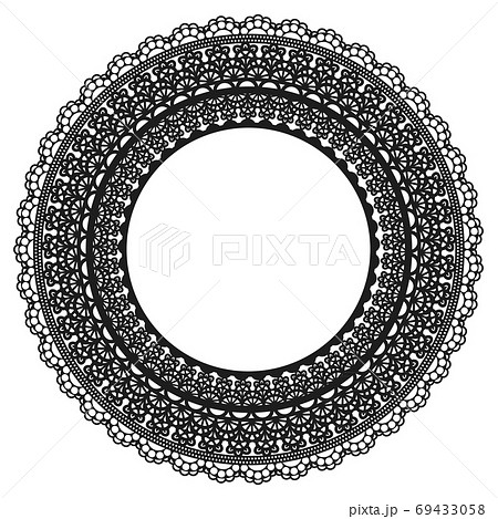 Black Lace Frame on White background. Openwork vintage round decoration. Black Lace Frame on White background. Openwork vintage round decoration. 69433058