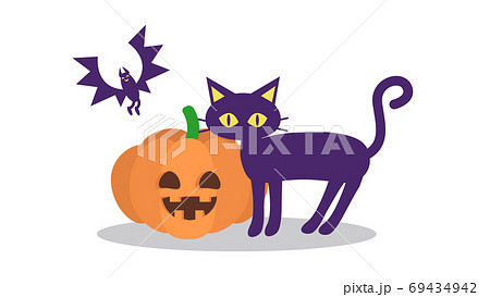 カボチャと黒猫とコウモリのイラストのイラスト素材 [69434942] - PIXTA