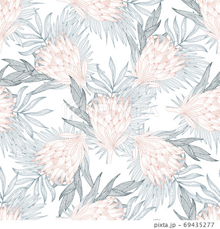 Abstract seamless pattern with tropical leaves. Vector template. 69435277