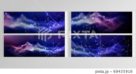 Vector layouts of horizontal presentation templates for landscape design brochure, cover design, flyer, book design, magazine. Digital data visualization, polygonal science dark background. 69435916