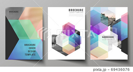 Vector layout of A4 format cover mockups design templates with abstract shapes and colors for brochure, flyer layout, booklet, cover design, book design, brochure cover. 69436076