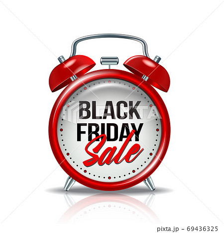 Black Friday Inscription On Realistic Red Alarm のイラスト素材