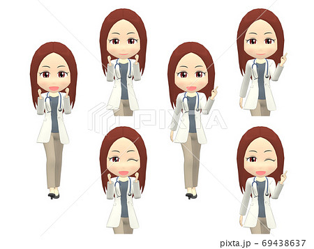 歩く ポーズa 女性 医者 ストレート 正面のイラスト素材