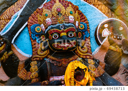 Six Armed Mahakala or Kal Bhairav statue in Durbar Square Kathmandu,Nepal. Six Armed Mahakala or Kal Bhairav statue in Durbar Square Kathmandu,Nepal. 69438713