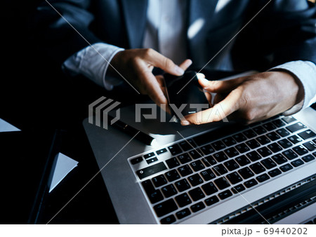 Laptop on the table businesswoman with a pen of technology communication official 69440202