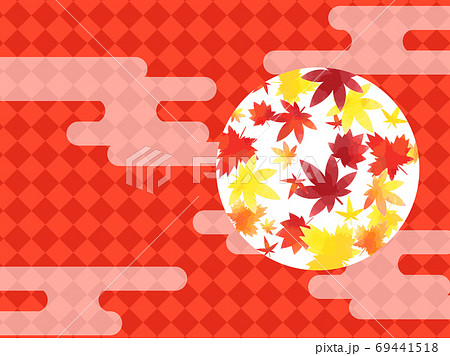 落葉と市松模様のイラスト背景のイラスト素材