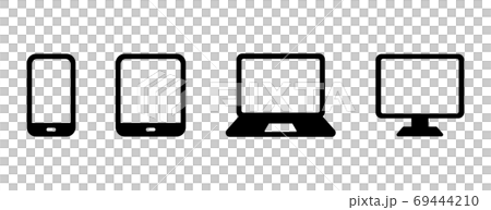 パソコンやスマホなどのデジタルデバイスのアイコンのセット／タブレット／PC／スマートフォン／画面 69444210