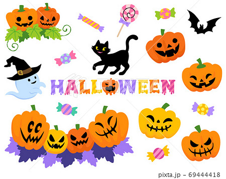 ハロウィンの飾りアイコンセット 69444418