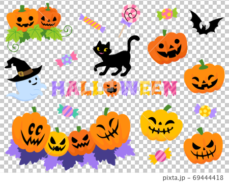 ハロウィンの飾りアイコンセット 69444418