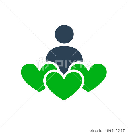 Human with three hearts, donation colored icon. Like, feedback, charity symbol 69445247