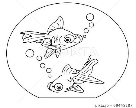 アクアリウム シリーズ 金魚 出目金 水槽のイラスト素材