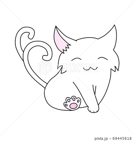 笑っている白色のゆるふわ猫又のイラスト素材