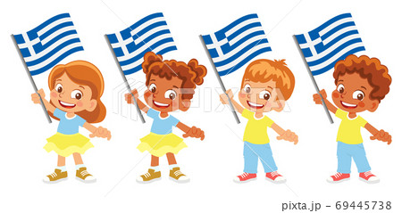 Greece flag in hand set Greece flag in hand set 69445738