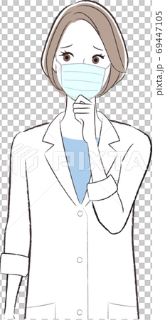 一名戴著面具的白色長袍的擔心的女人的插圖 69447105