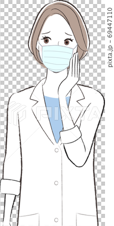 困っている白衣の女性のイラスト マスク着用のイラスト素材