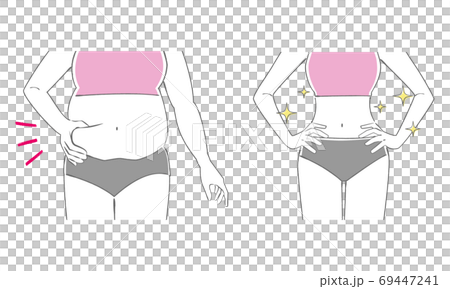 ダイエットをした女性の腹部　ビフォーアフター　線画 69447241