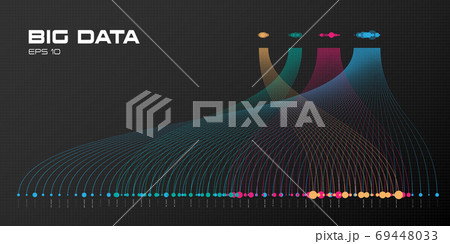 Big data visualization. Illustration of information sorting process. Analusis of big data. Copy space. Science, technology theme. Vector illustration. Big data visualization. Illustration of information sorting process. Analusis of big data. Copy space. Science, technology theme. Vector illustration. 69448033