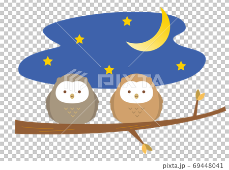 木の枝にとまっているフクロウたち　イラスト 69448041
