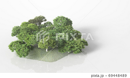 木陰のある涼しげな地形の箱庭。3Dレンダリング。 木陰のある涼しげな地形の箱庭。3Dレンダリング。 69448489