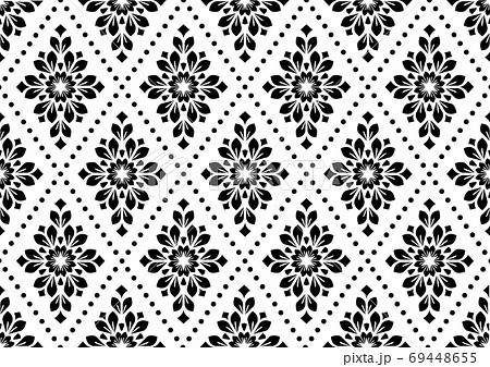 Flower geometric pattern. Seamless vector background. White and black ornament. Ornament for fabric, wallpaper, packaging. Decorative print Flower geometric pattern. Seamless vector background. White and black ornament. Ornament for fabric, wallpaper, packaging. Decorative print 69448655
