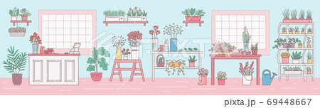 Florist shop with counter and flowers sketch cartoon vector illustration. 69448667