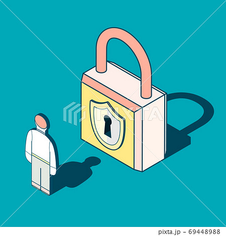 セキュリティのイラスト 南京錠と後ろ姿の男性のイラスト素材 6944