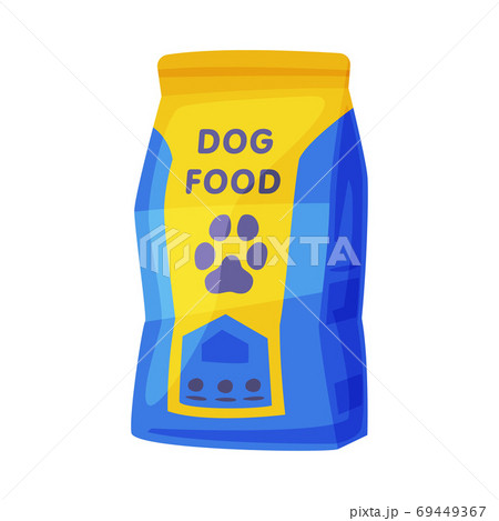 Dog Food Packaging, Pet Animal Dry Canned Food Bag Cartoon Style Vector Illustration on White Background 69449367