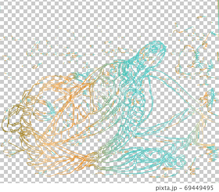 ウミガメの線画イラスト、カラフルなトーン ウミガメの線画イラスト、カラフルなトーン 69449495
